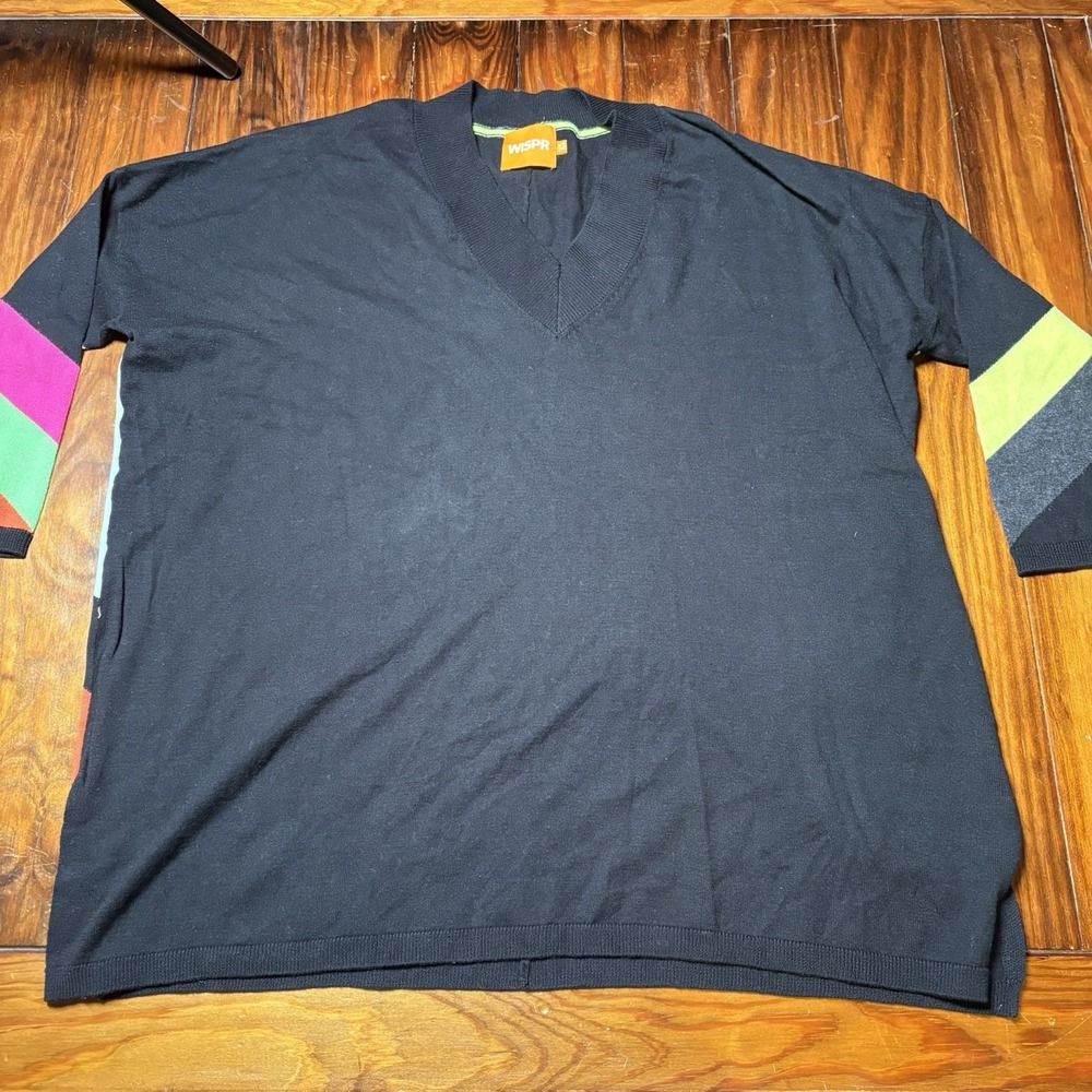WISPR Black Colorful Geometric Stripe Oversized V-Neck Sweater Silk XS A1067